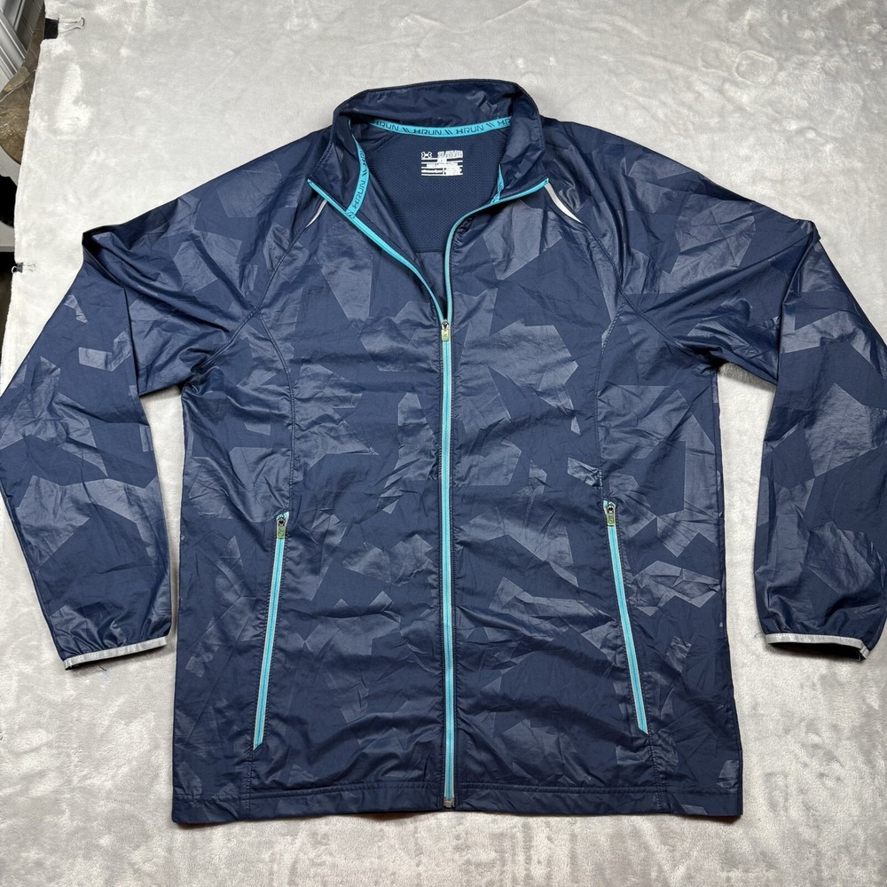 Under Armour 2XL Windbreaker Jacket Mens Navy Blue Geometric All Season Gear